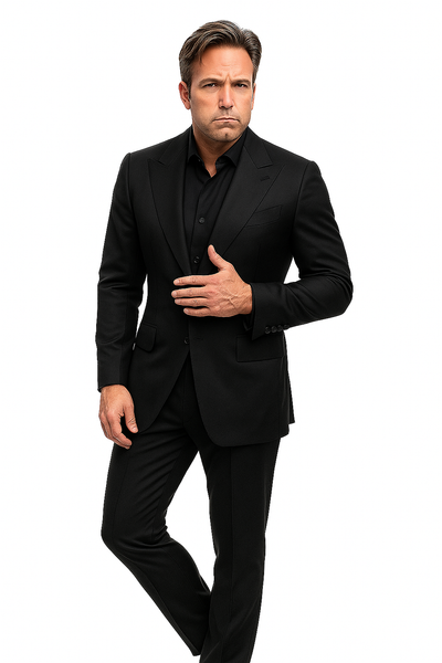 Batman V Superman Bruce Wayne Men's Black Peak Lapel Vested Wool Blend Suit