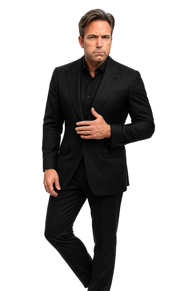 Batman V Superman Bruce Wayne Men's Black Peak Lapel Vested Wool Blend Suit