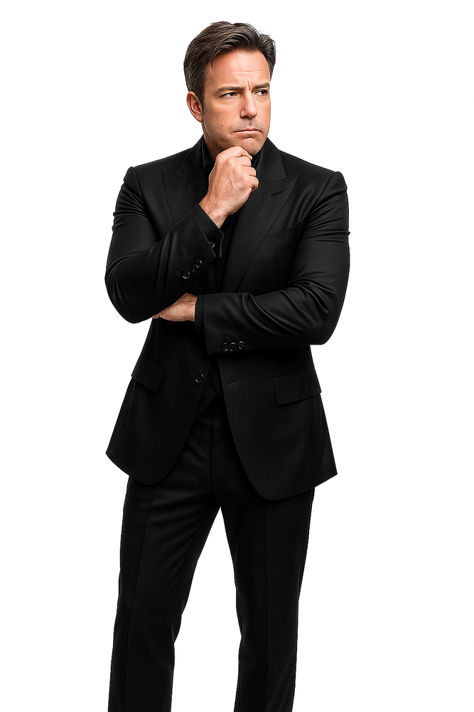 Batman V Superman Bruce Wayne Men's Black Peak Lapel Vested Wool Blend Suit