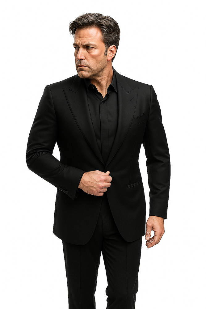 Batman V Superman Bruce Wayne Men's Black Peak Lapel Vested Wool Blend Suit