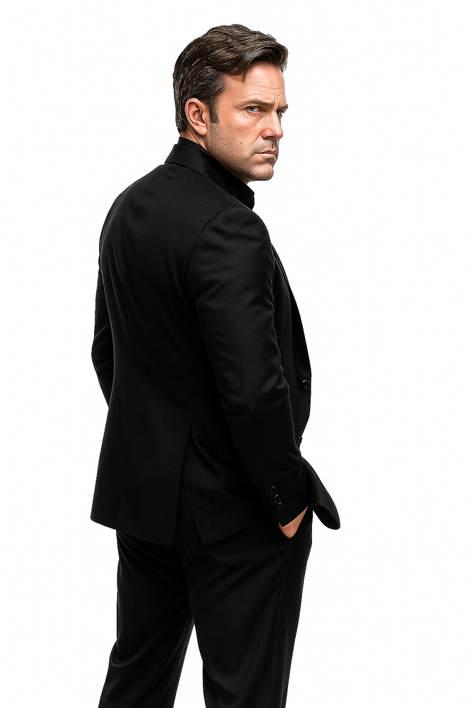 Batman V Superman Bruce Wayne Men's Black Peak Lapel Vested Wool Blend Suit