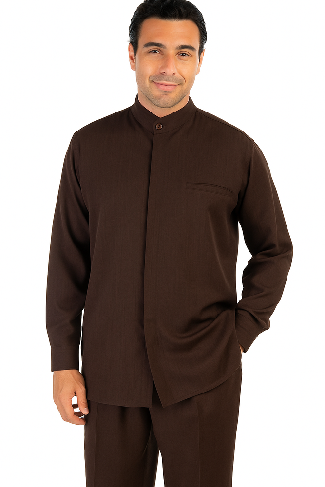 Men's Chocolate Brown High Mandarin Banded Walking Set