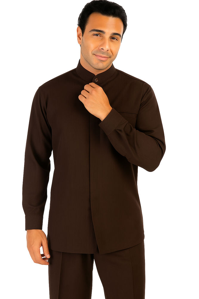 Men's Chocolate Brown High Mandarin Banded Walking Set