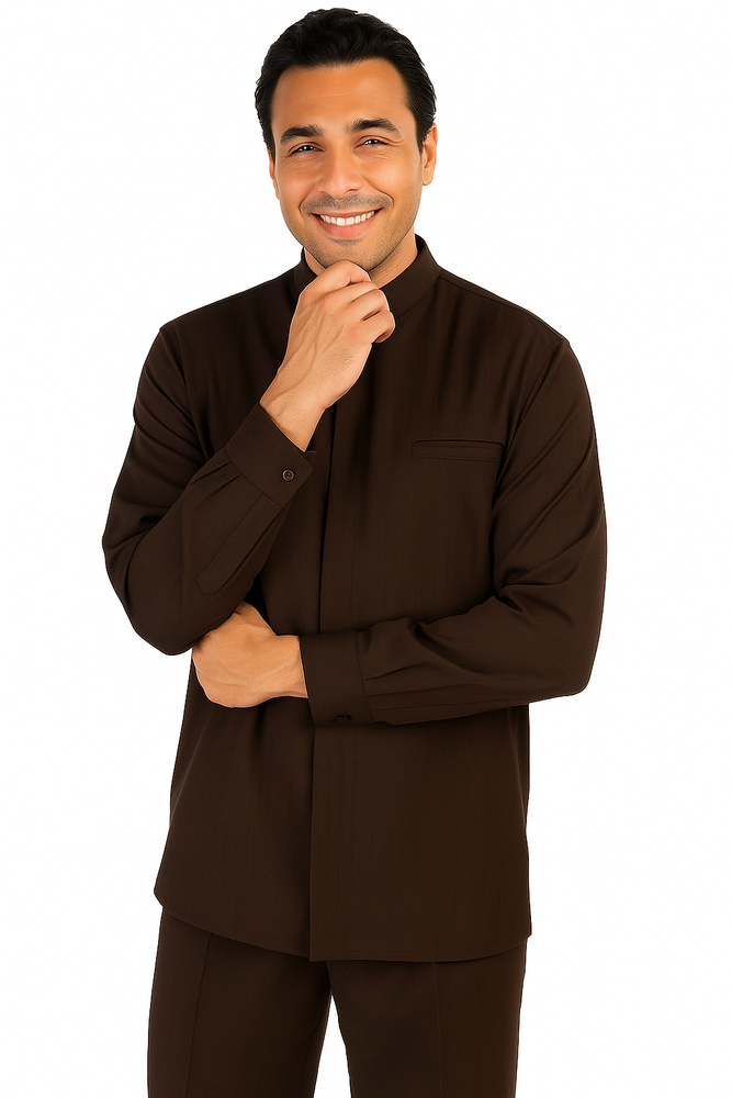 Men's Chocolate Brown High Mandarin Banded Walking Set