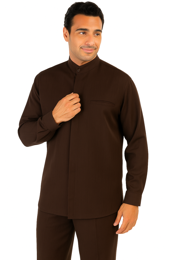 Men's Chocolate Brown High Mandarin Banded Walking Set