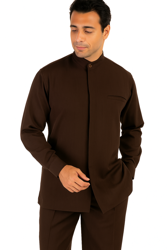 Men's Chocolate Brown High Mandarin Banded Walking Set