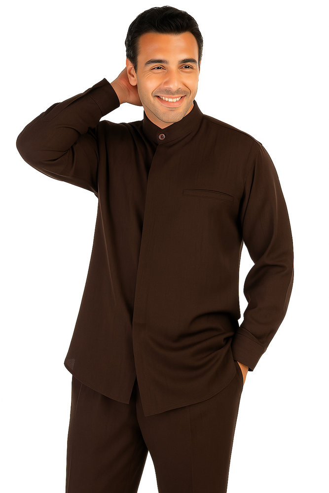 Men's Chocolate Brown High Mandarin Banded Walking Set