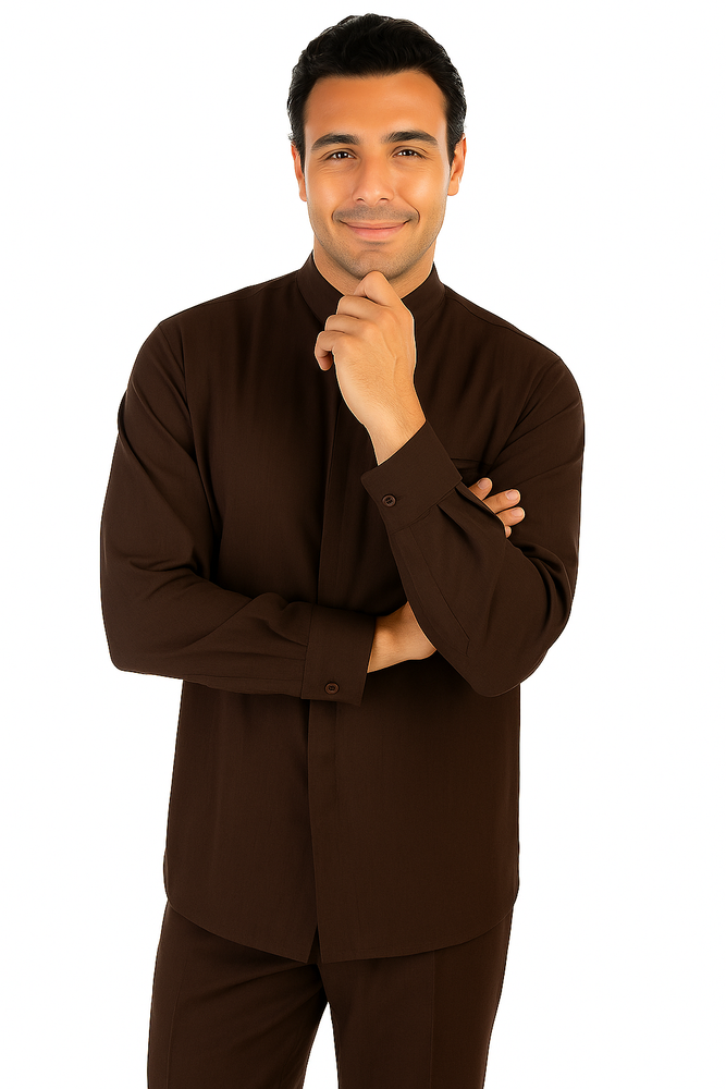 Men's Chocolate Brown High Mandarin Banded Walking Set