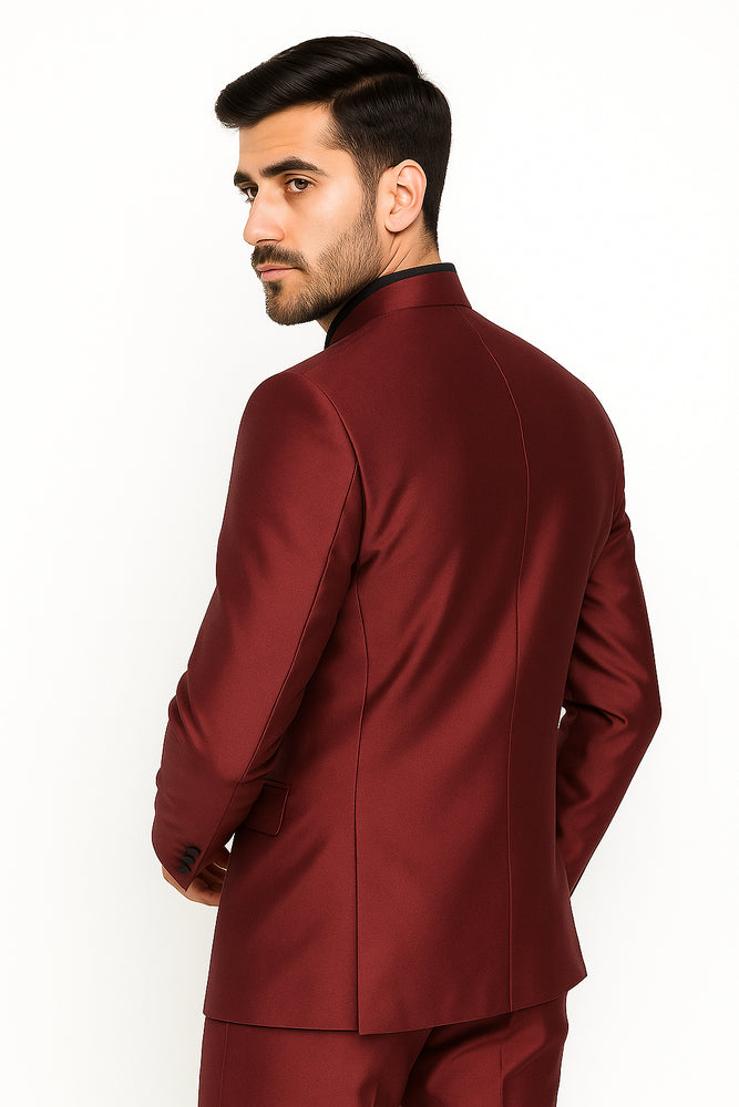 Mandarin Collar Tuxedo - Mandarin Tuxedo - No Collar Suit - Wine Suit