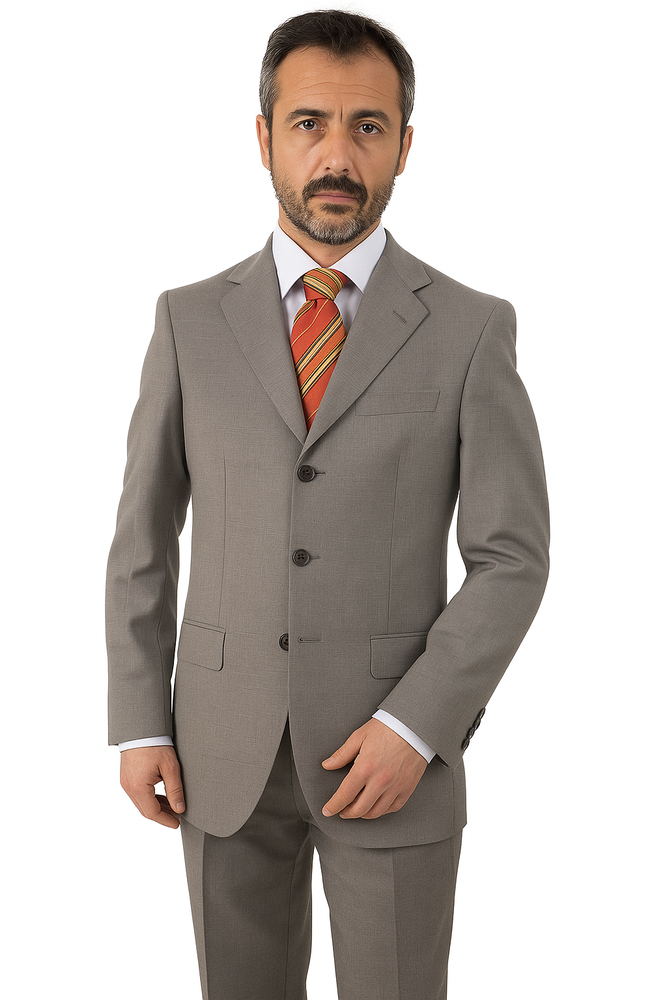 Mid Gray 3 Button Real premier quality italian fabric Super 150's Wool Italian Men's Three Buttons Style suit