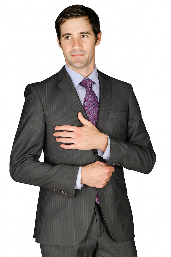 Men's Slim Fit Charcoal Stripe ~ Pinstripe Wool and Silk Blend Suit