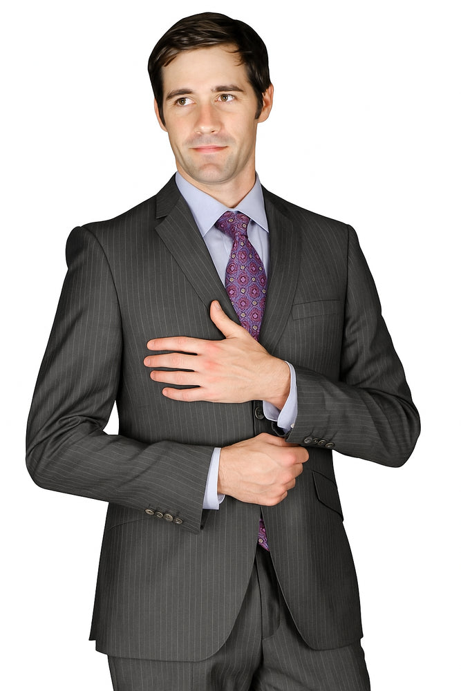 Men's Slim Fit Charcoal Stripe ~ Pinstripe Wool and Silk Blend Suit