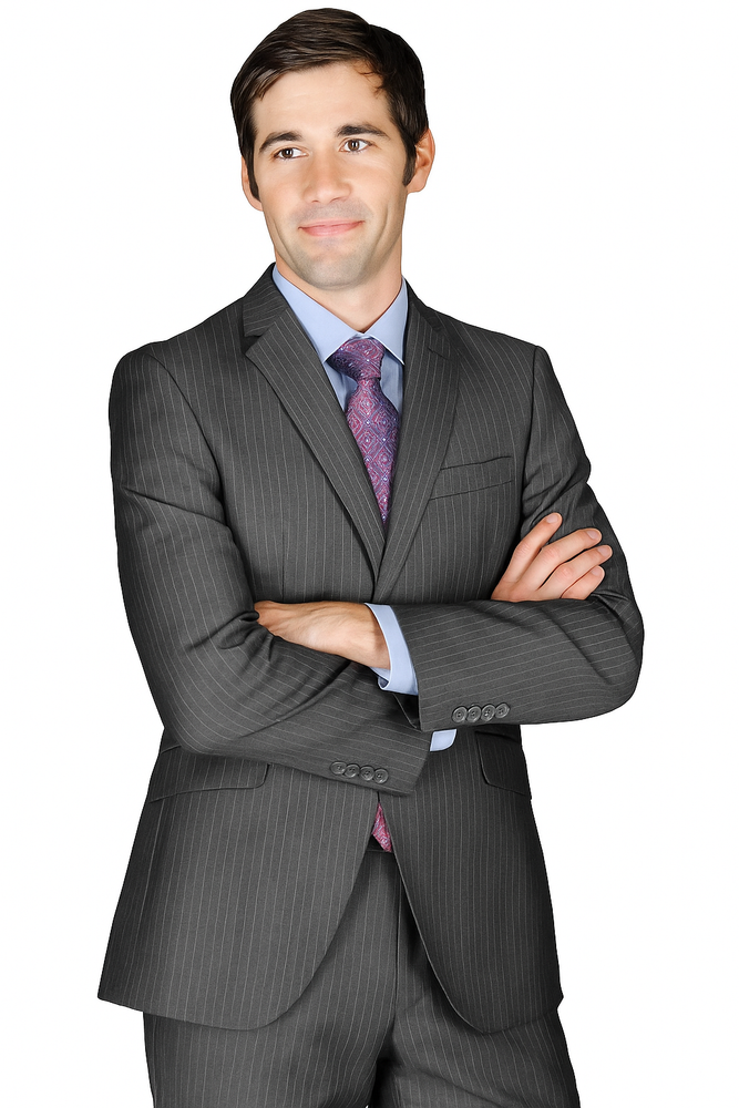 Men's Slim Fit Charcoal Stripe ~ Pinstripe Wool and Silk Blend Suit