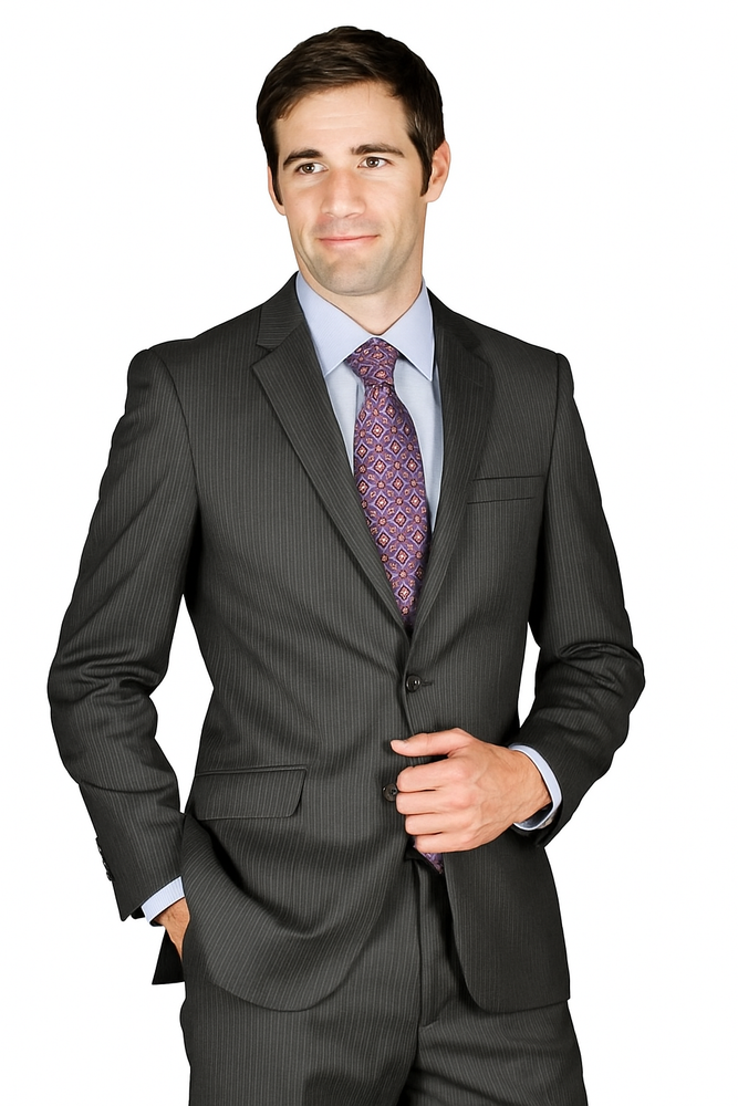 Men's Slim Fit Charcoal Stripe ~ Pinstripe Wool and Silk Blend Suit