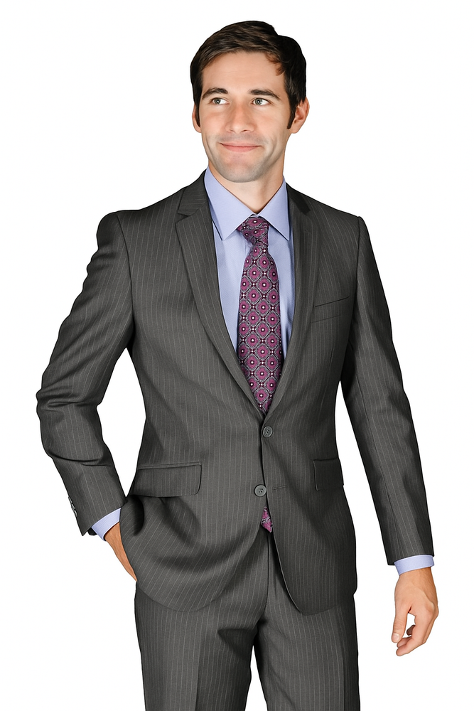 Men's Slim Fit Charcoal Stripe ~ Pinstripe Wool and Silk Blend Suit