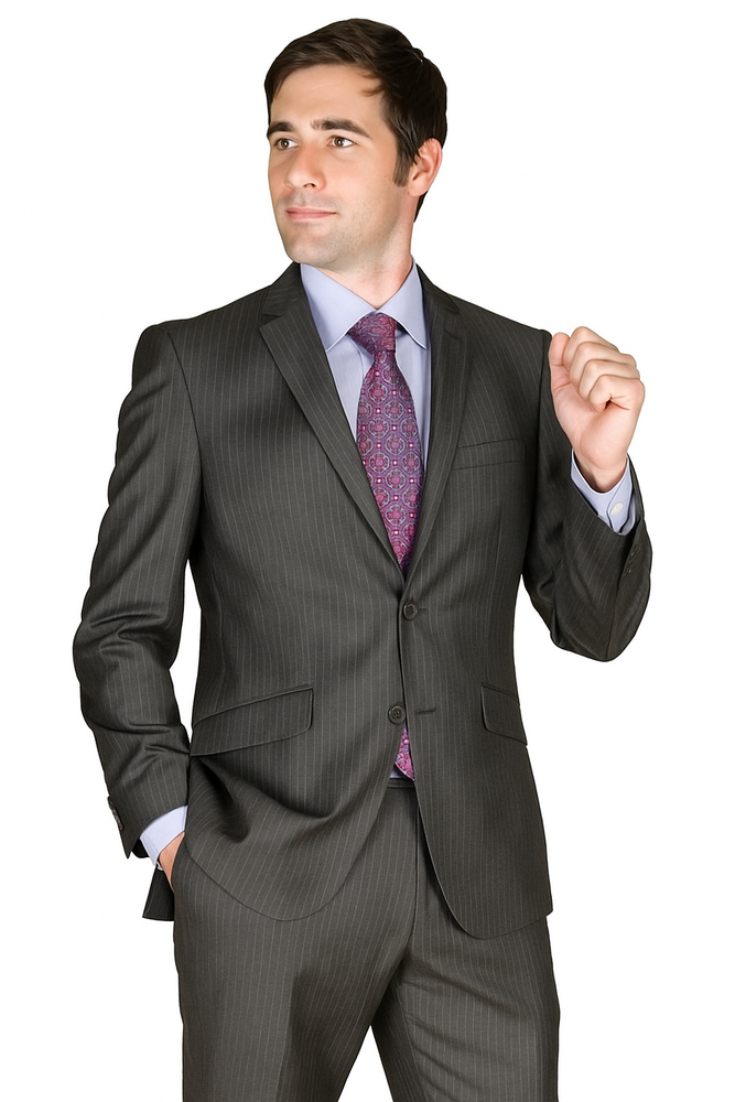 Men's Slim Fit Charcoal Stripe ~ Pinstripe Wool and Silk Blend Suit