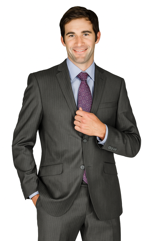 Men's Slim Fit Charcoal Stripe ~ Pinstripe Wool and Silk Blend Suit