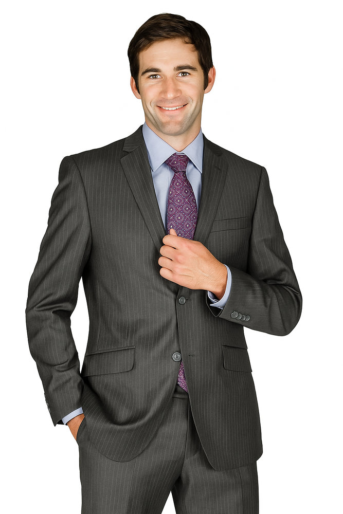 Men's Slim Fit Charcoal Stripe ~ Pinstripe Wool and Silk Blend Suit