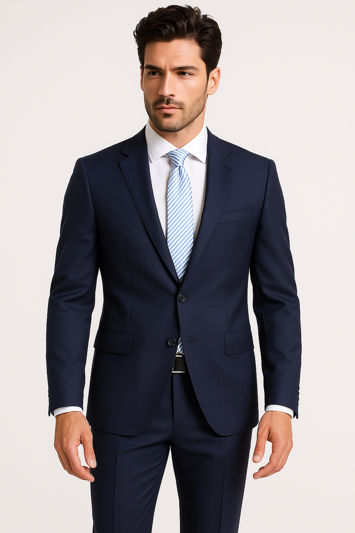 Half Canvas Stretch Wool Dress Suit Regular Fit 2 Piece in Navy