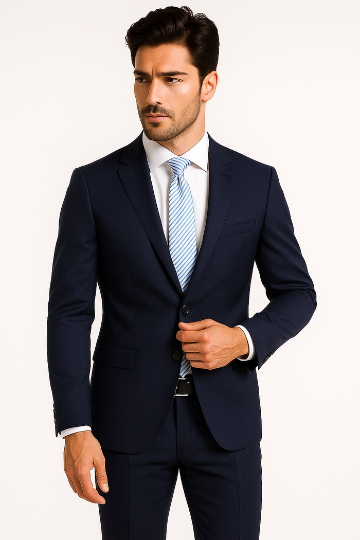 Half Canvas Stretch Wool Dress Suit Regular Fit 2 Piece in Navy