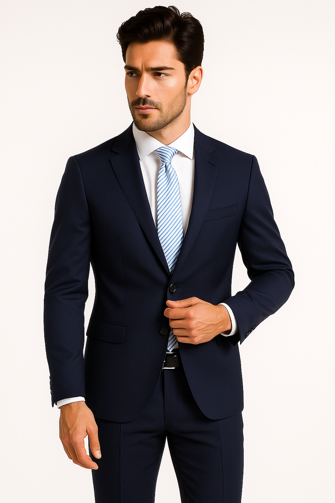 Half Canvas Wool Dress Suit Regular Fit 2 Piece in Blue