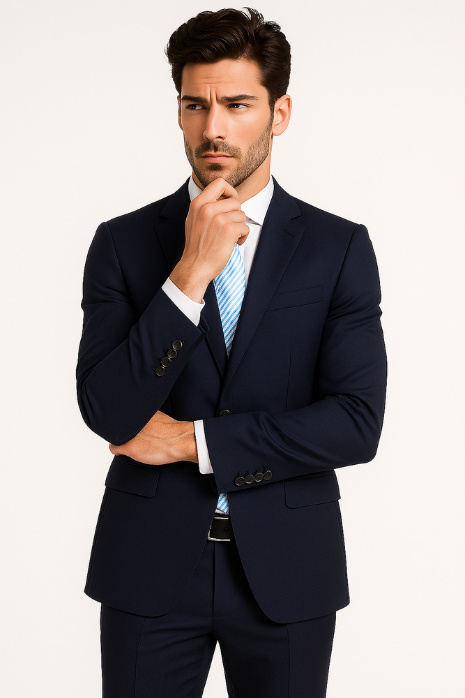 Half Canvas Stretch Wool Dress Suit Modern Fit 2 Piece in Navy