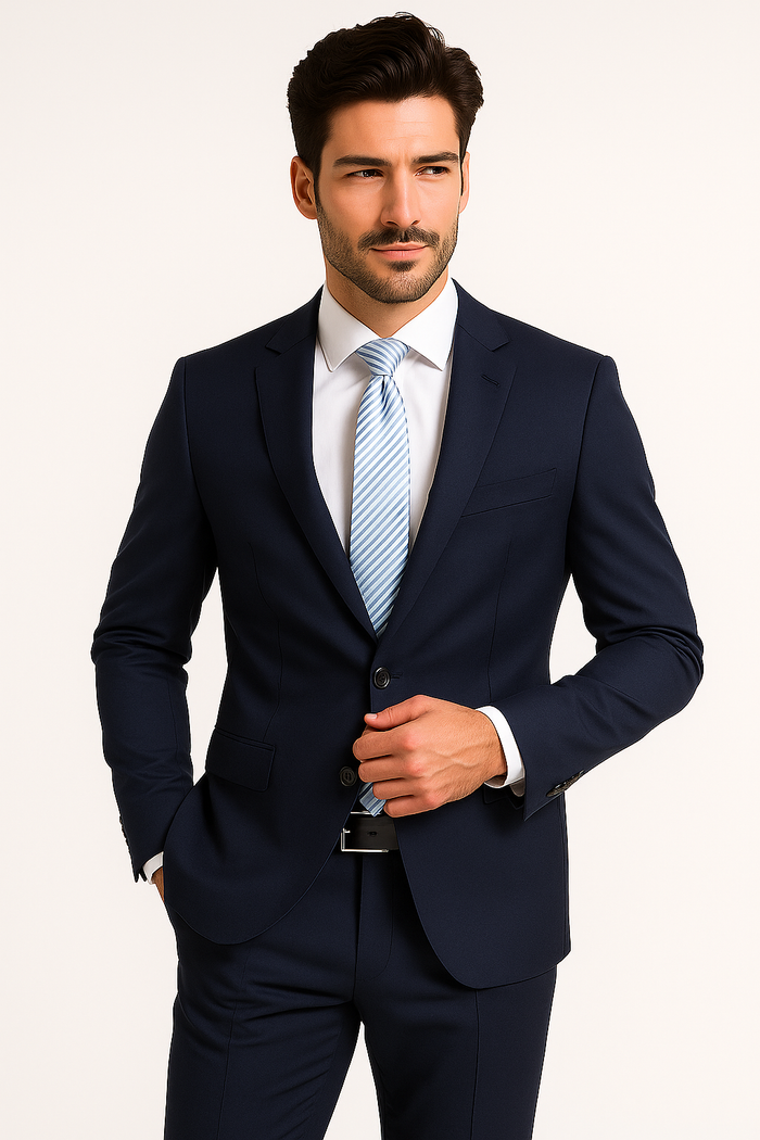 Half Canvas Stretch Wool Dress Suit Regular Fit 2 Piece in Navy