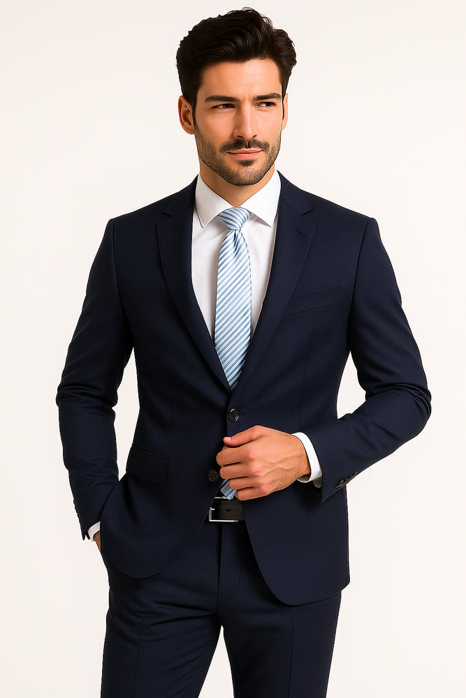 Half Canvas Wool Dress Suit Regular Fit 2 Piece in Blue