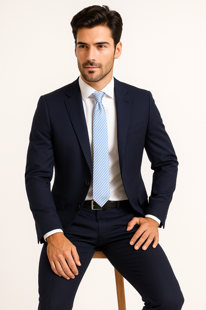 Half Canvas Stretch Wool Dress Suit Modern Fit 2 Piece in Navy