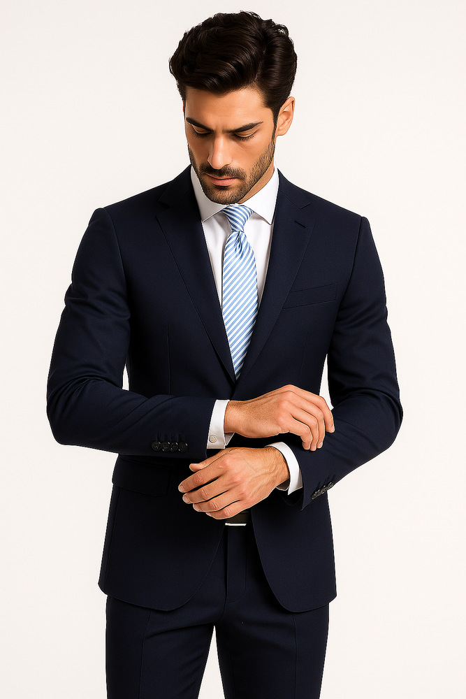 Half Canvas Stretch Wool Dress Suit Modern Fit 2 Piece in Navy