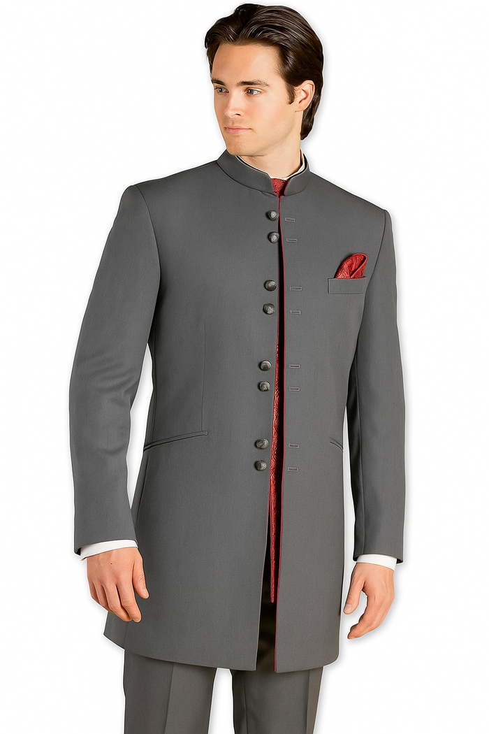 Men's Mandarin Tuxedo Medium Grey Suit - Mens Grey And Black Tuxedo Wedding - Charcoal Grey Tuxedo