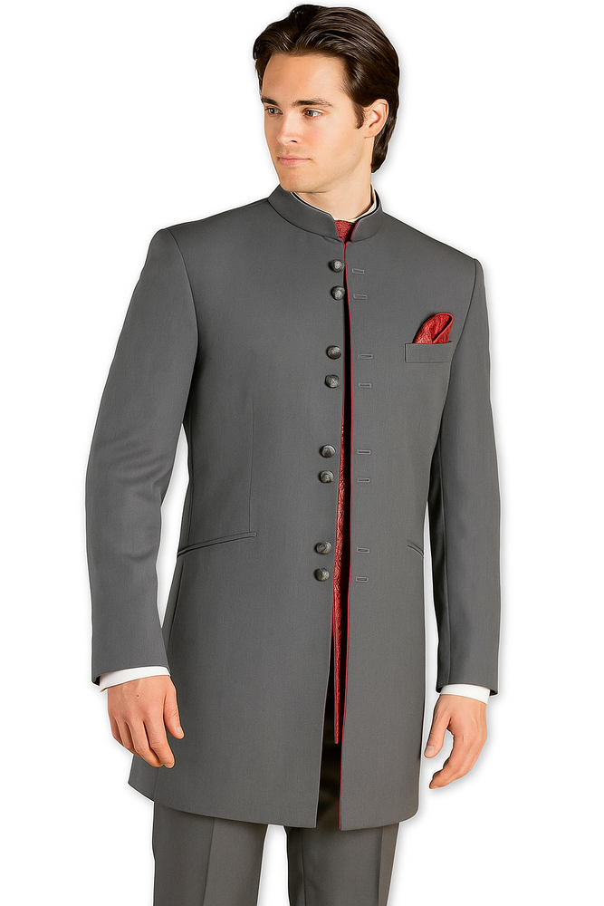 Men's Mandarin Tuxedo Medium Grey Suit - Mens Grey And Black Tuxedo Wedding - Charcoal Grey Tuxedo