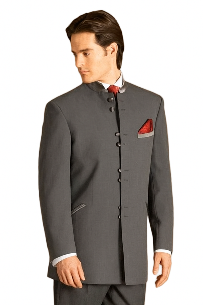 Men's Mandarin Tuxedo Medium Grey Suit - Mens Grey And Black Tuxedo Wedding - Charcoal Grey Tuxedo