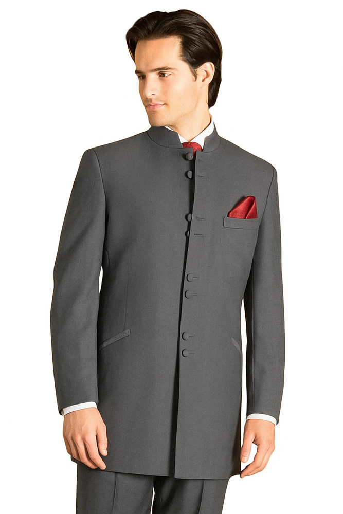 Men's Mandarin Tuxedo Medium Grey Suit - Mens Grey And Black Tuxedo Wedding - Charcoal Grey Tuxedo