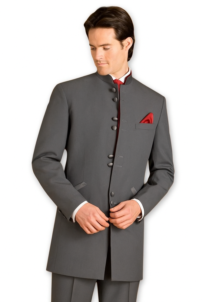 Men's Mandarin Tuxedo Medium Grey Suit - Mens Grey And Black Tuxedo Wedding - Charcoal Grey Tuxedo
