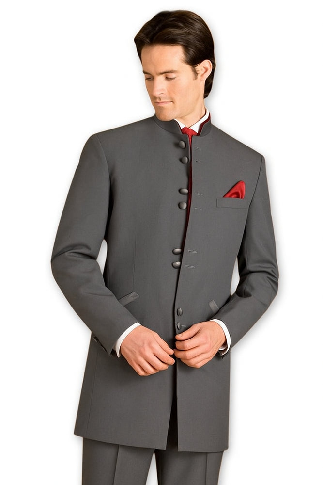 Men's Mandarin Tuxedo Medium Grey Suit - Mens Grey And Black Tuxedo Wedding - Charcoal Grey Tuxedo