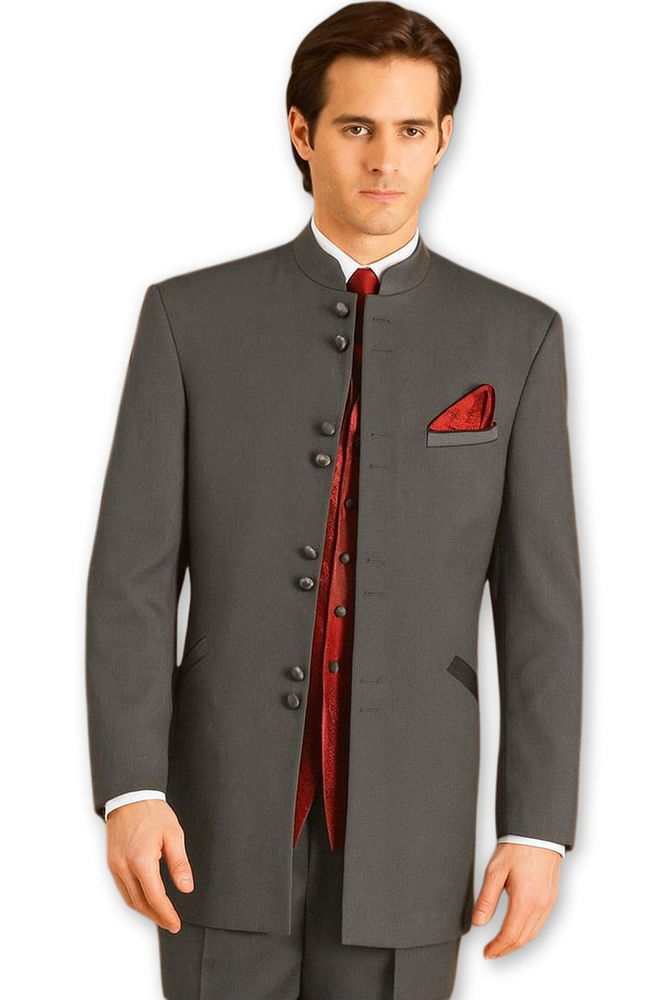 Men's Mandarin Tuxedo Medium Grey Suit - Mens Grey And Black Tuxedo Wedding - Charcoal Grey Tuxedo