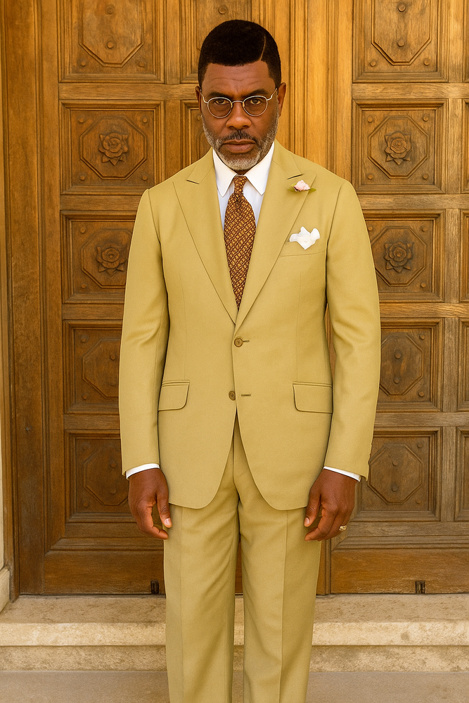 100% Wool Suit - Peak Lapel - Modern Fit Camel - Khaki - Bronze Color Suit
