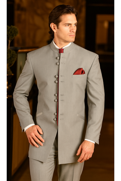 Men's Mandarin Light Grey Tuxedo Suit - Mens Grey And Black Tuxedo Wedding - Charcoal Grey Tuxedo