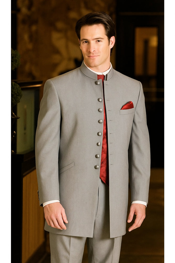 Men's Mandarin Light Grey Tuxedo Suit - Mens Grey And Black Tuxedo Wedding - Charcoal Grey Tuxedo