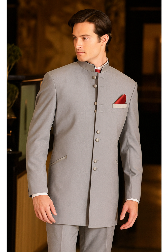 Men's Mandarin Light Grey Tuxedo Suit - Mens Grey And Black Tuxedo Wedding - Charcoal Grey Tuxedo