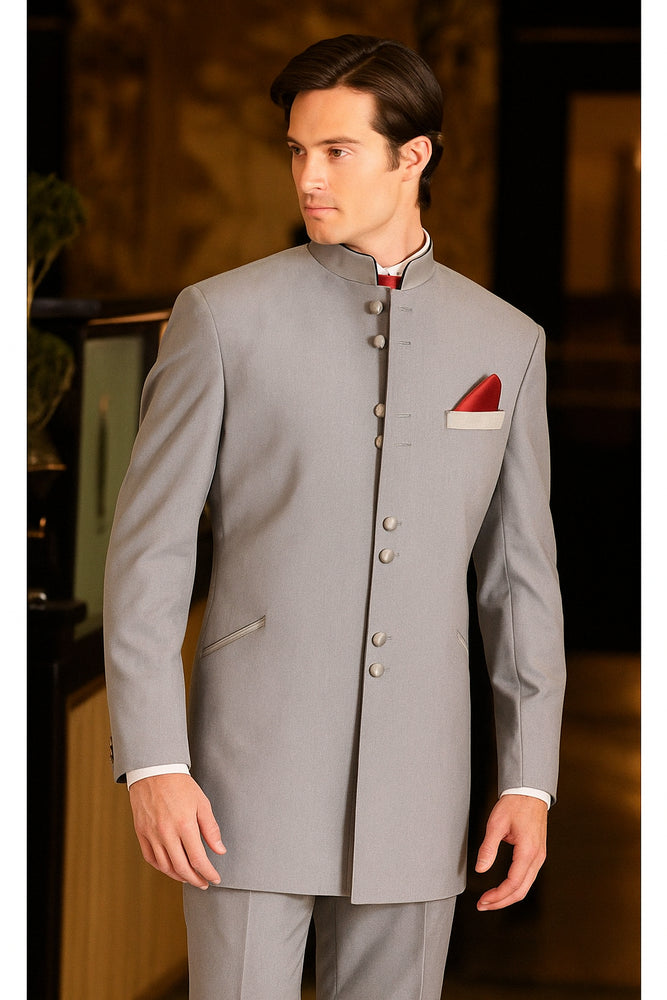 Men's Mandarin Light Grey Tuxedo Suit - Mens Grey And Black Tuxedo Wedding - Charcoal Grey Tuxedo