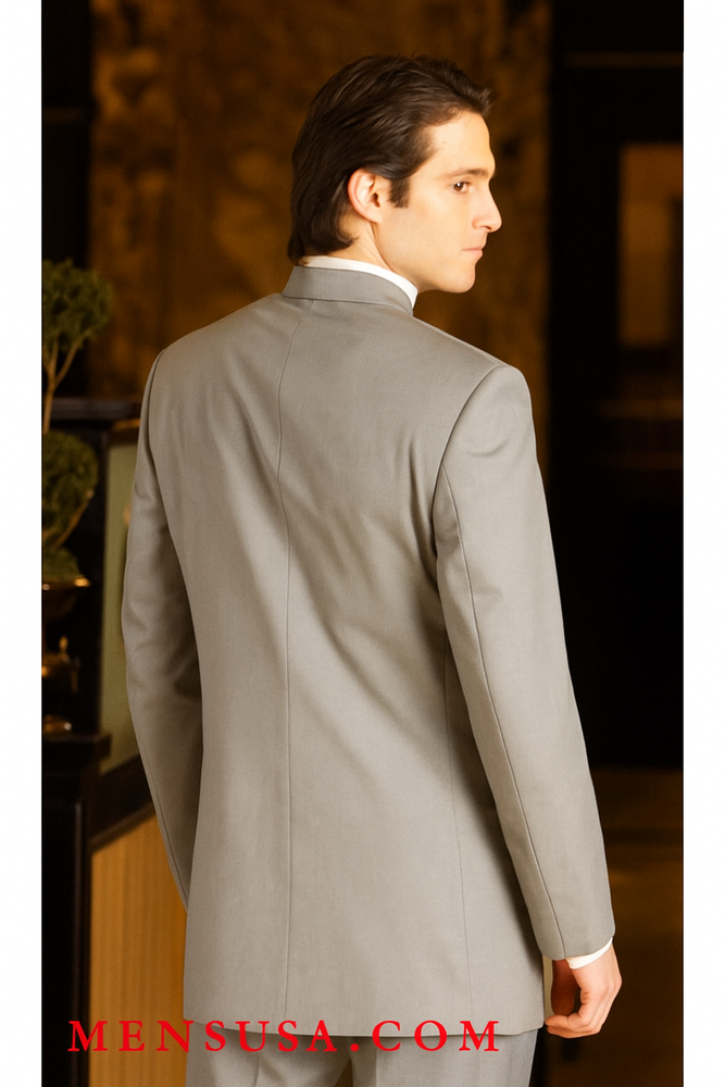 Men's Mandarin Light Grey Tuxedo Suit - Mens Grey And Black Tuxedo Wedding - Charcoal Grey Tuxedo