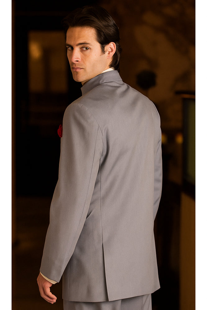 Men's Mandarin Light Grey Tuxedo Suit - Mens Grey And Black Tuxedo Wedding - Charcoal Grey Tuxedo