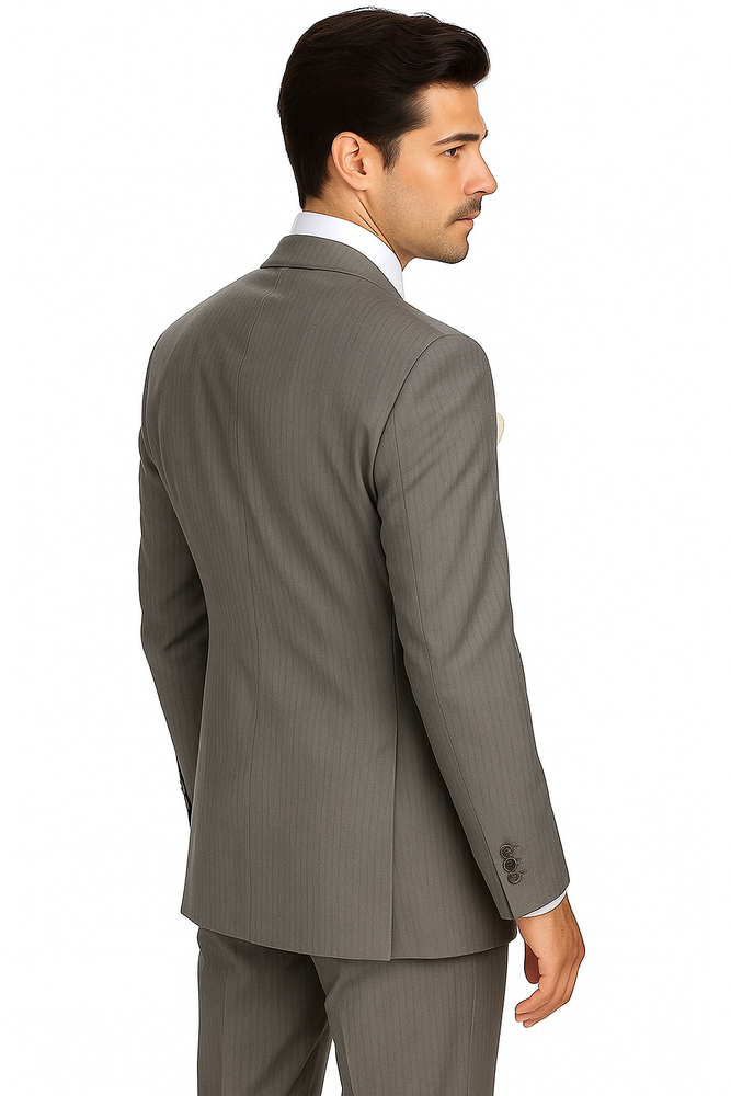 "Tan Pinstripe Wool-Feel Men's Suit with 2-Button Vest"