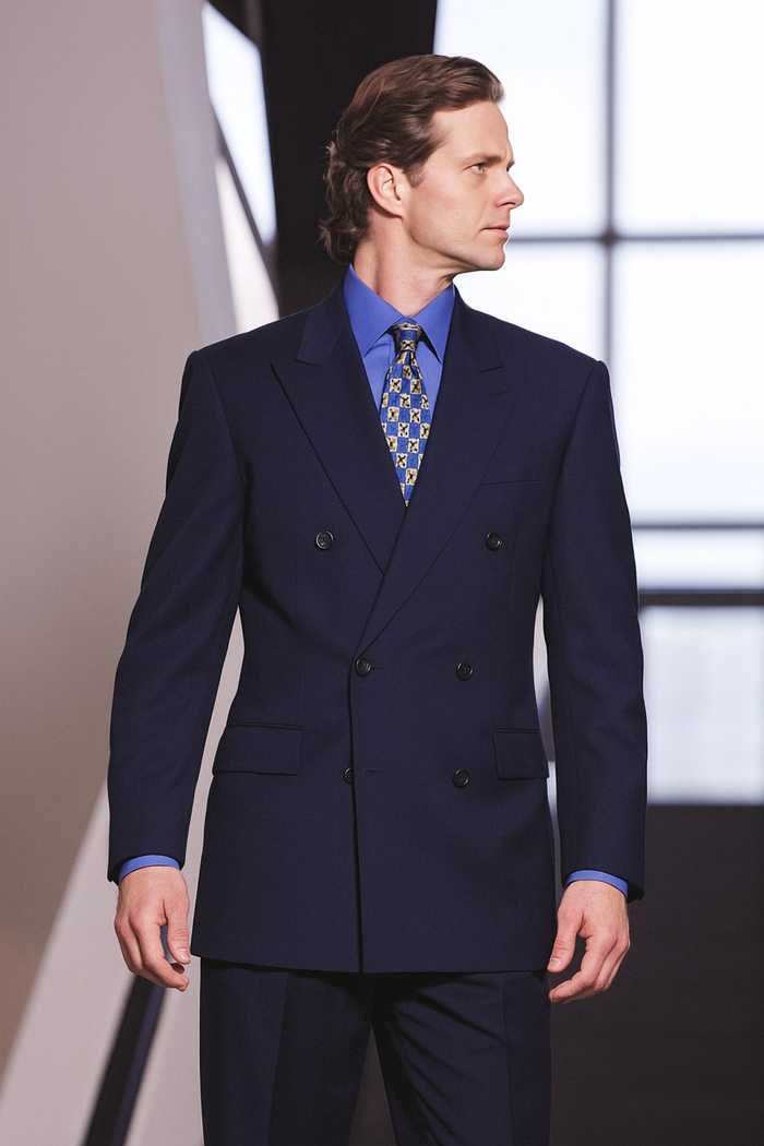 Mix and Match Suits Double Breasted Suits Worsted Virgin Wool Dark Navy Blue Suit