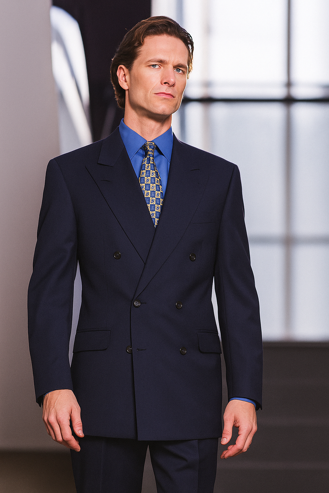 Mix and Match Suits Double Breasted Suits Worsted Virgin Wool Dark Navy Blue Suit