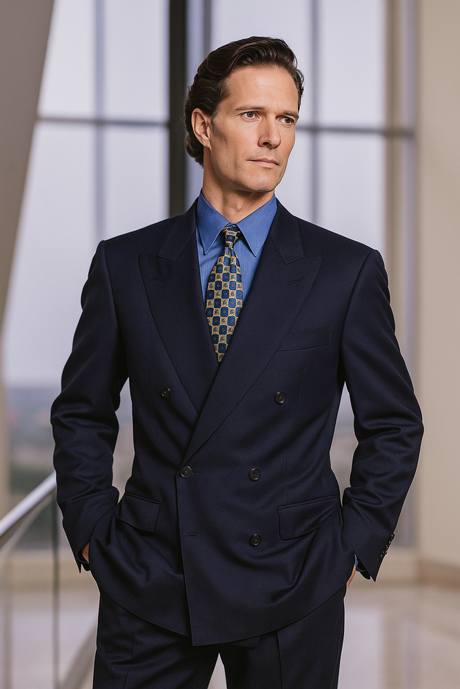 Mix and Match Suits Double Breasted Suits Worsted Virgin Wool Dark Navy Blue Suit