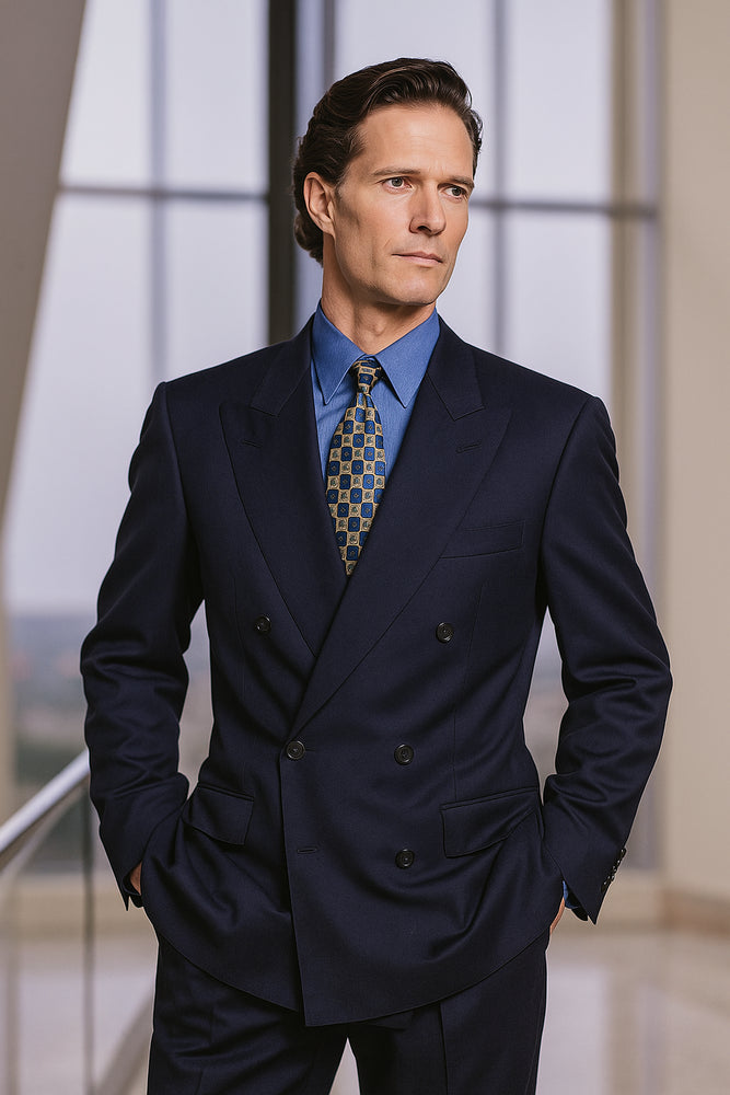 Mix and Match Suits Double Breasted Suits Worsted Virgin Wool Dark Navy Blue Suit