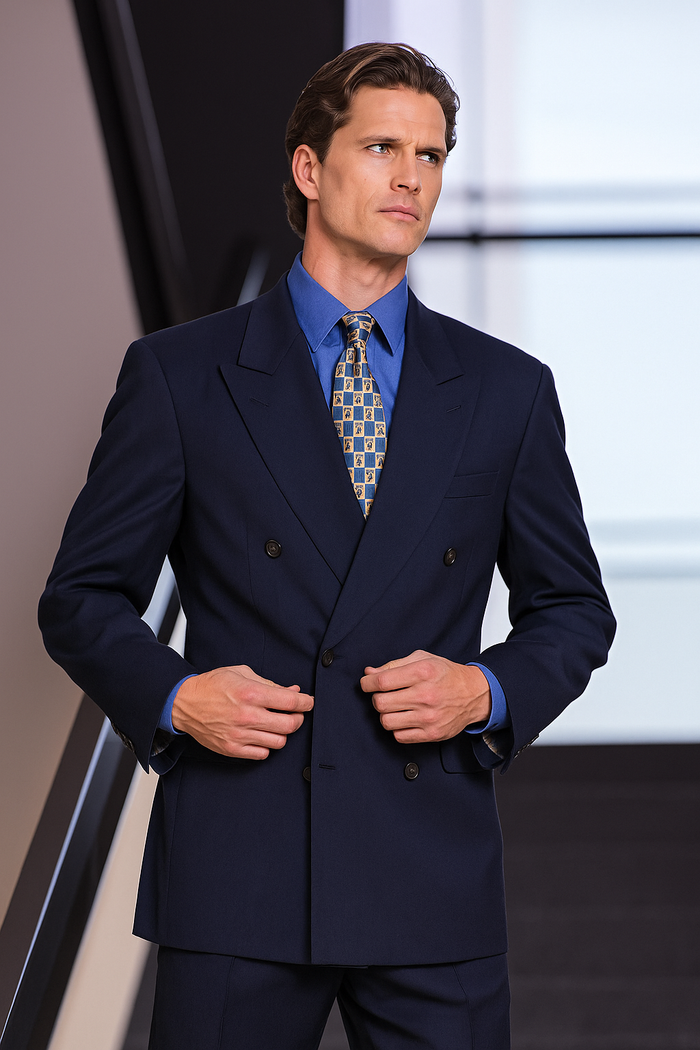 Mix and Match Suits Double Breasted Suits Worsted Virgin Wool Dark Navy Blue Suit